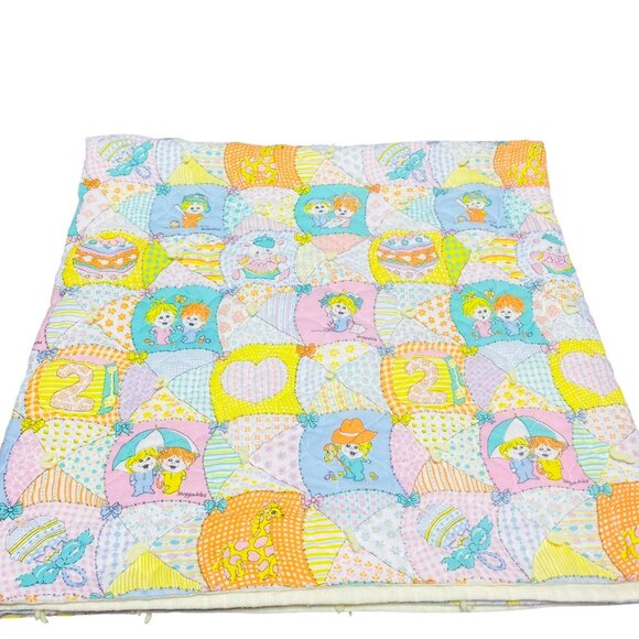 Vintage Huggables Baby Blanket Pastel Patchwork Design Cotton - Picture 1 of 10
